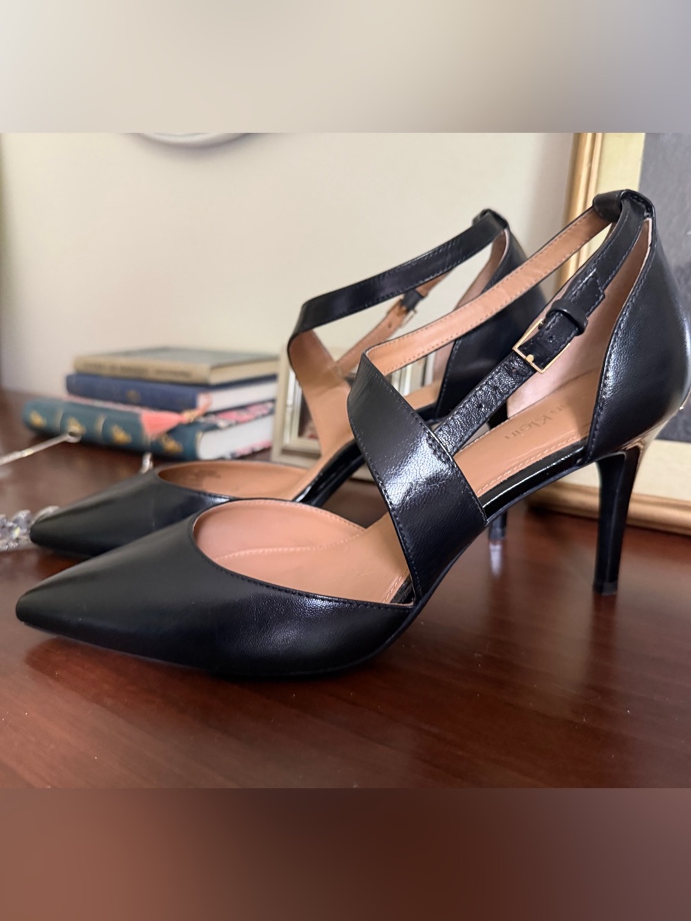 Calvin Klein Black Pointed-Toe Strappy Pump